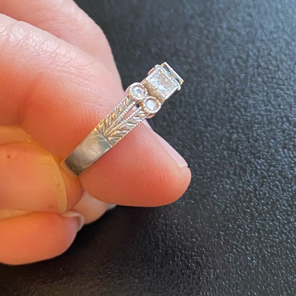 3mm Princess Moissanite Milgrain Anniversary Ring #ann183b white gold - Picture 8 of 10